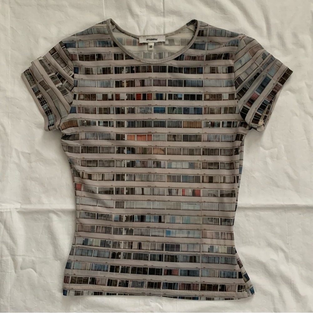 Miaou Mesh Mini Tee Window Print Top Size XS